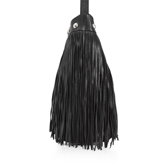CELINE by Hedi Slimane RARE Fringe Black Bucket Bag in Studded Lambskin Leather! - Picture 6 of 13